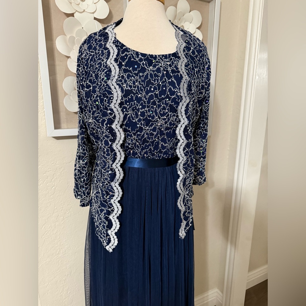 Midnight Blue and Silver Lace Dress